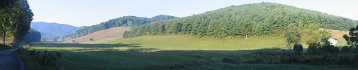 Panoramic view of the Greasy Run valley on the Gooney Manor Loop, half a mile into the Greasy-Gooney 10K course